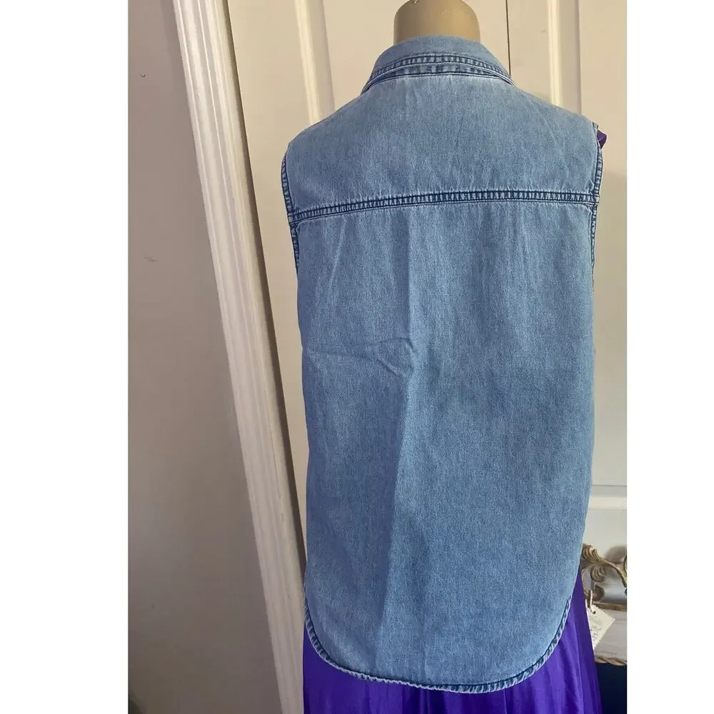 Vintage Solutions NY Embroidered Beach Denim Sleeveless Top Medium